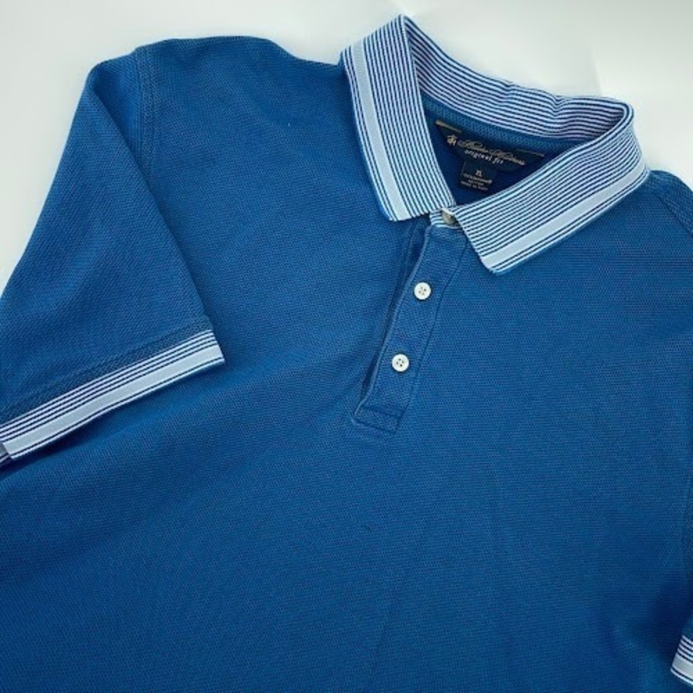 Brooks Brothers Polo Shirt Mens XL Blue Striped Trim Casual Original Fit Logo